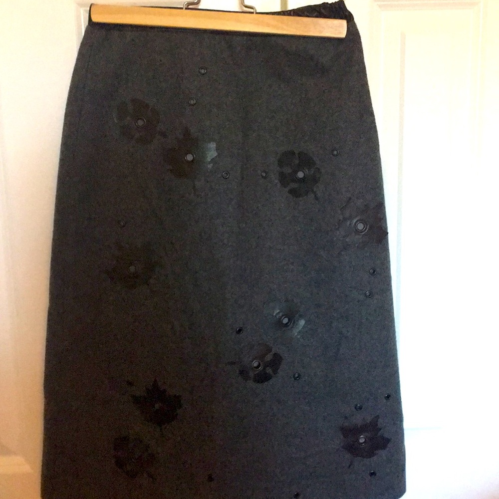 Wool Skirt with Faux Leather Appliqué
